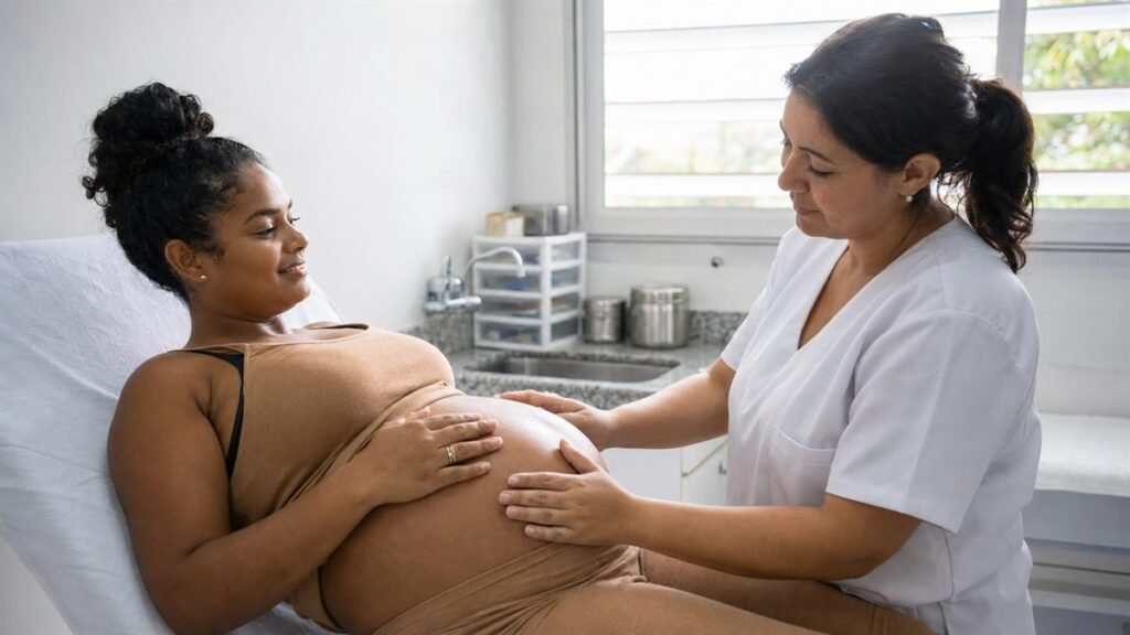 Gestante fazendo os exames do pré-natal gratuitos pelo SUS na UBS