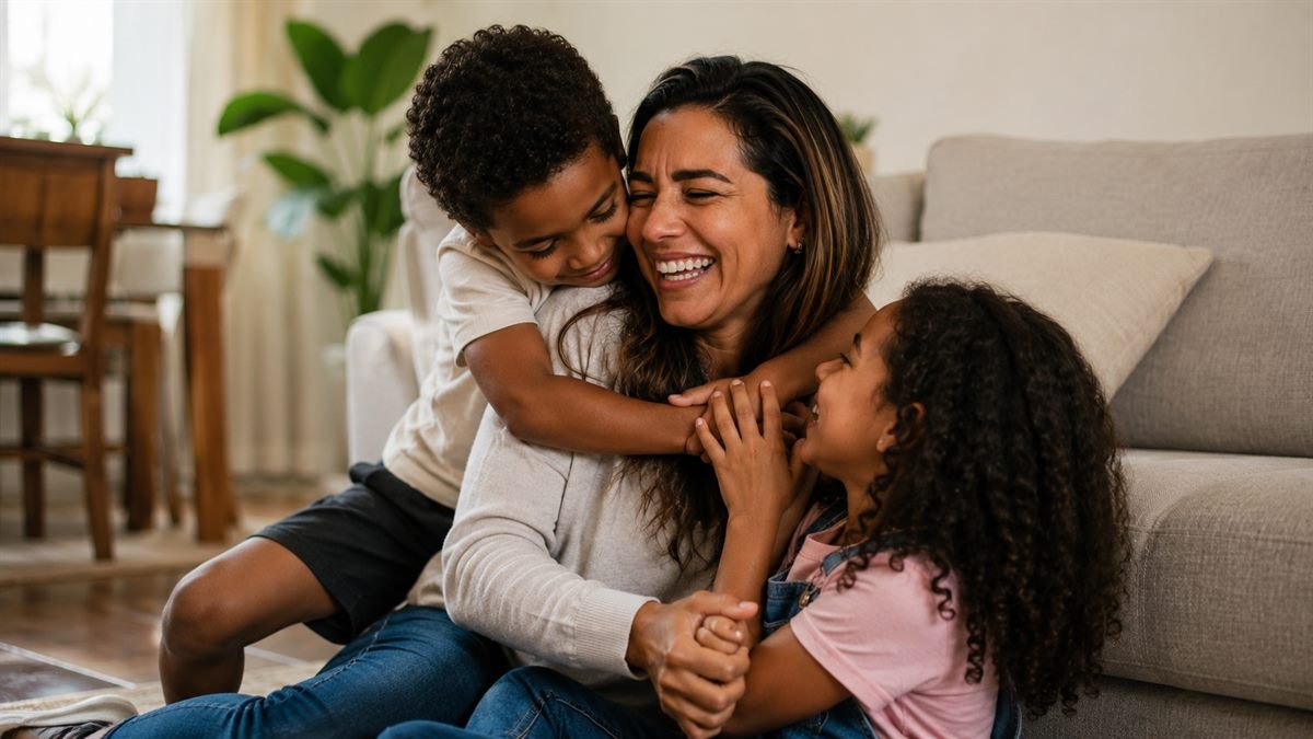 Adaptação com presença: o objetivo da licença Família brincando em casa durante a licença da mãe adotiva
