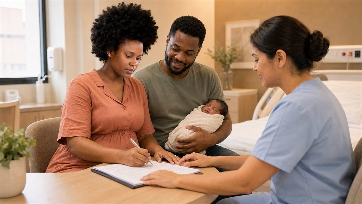 Inclua o bebê em até 30 dias Pais incluindo o recém-nascido no plano de saúde após o parto