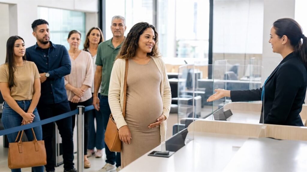 Prioridade da gestante no atendimento em fila de banco