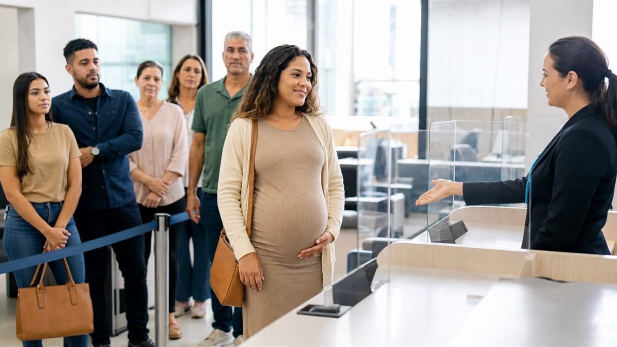 Prioridade da gestante no atendimento em fila de banco