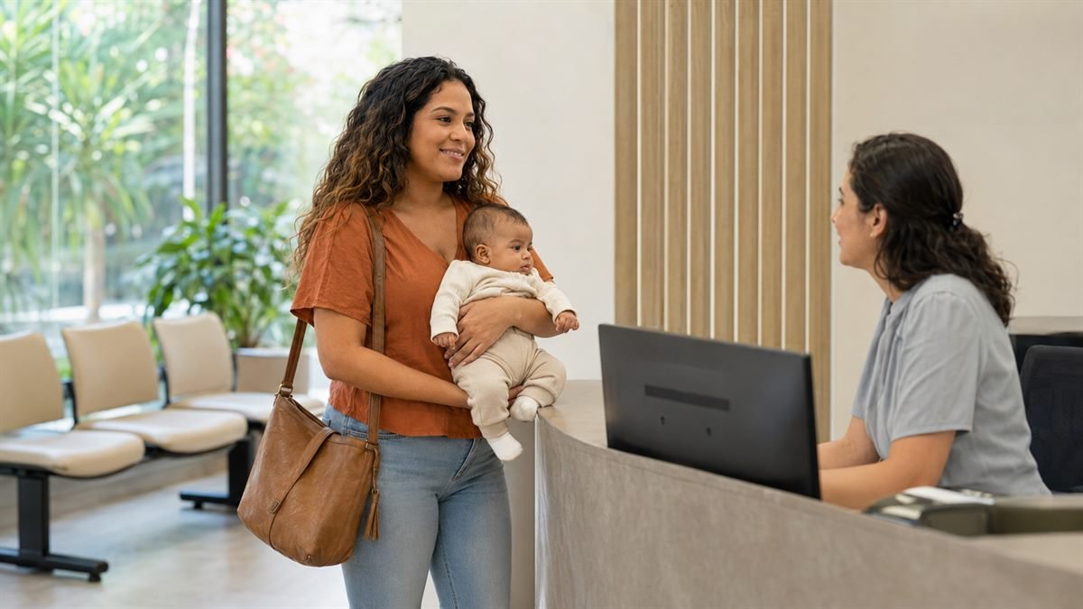 Com bebê de colo, a prioridade continua Mãe com bebê de colo usando o atendimento prioritário