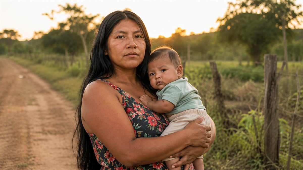 Direito garantido para a mãe do campo Mãe do campo com o bebê durante a licença maternidade