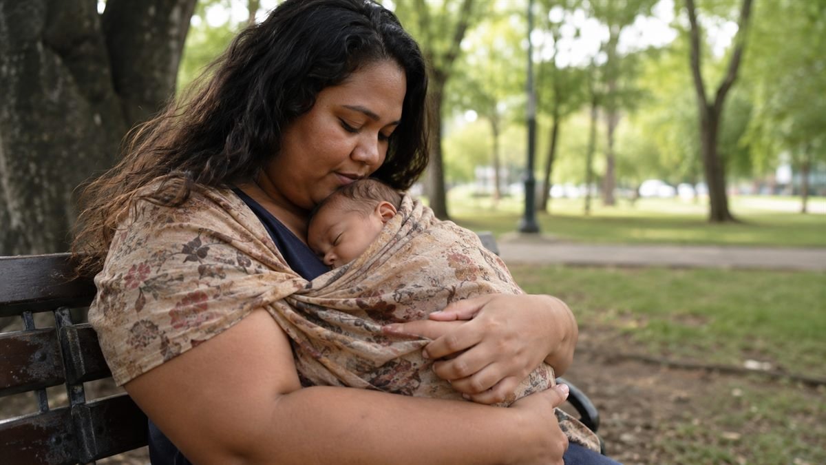 Mãe exercendo o direito de amamentar em público no parque