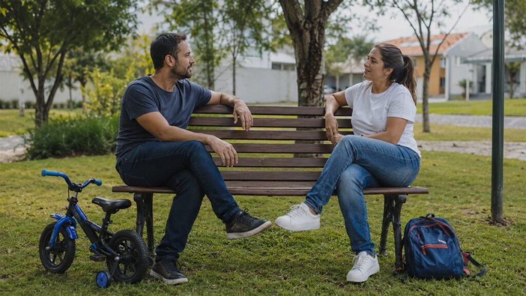 Pais com guarda compartilhada dividindo as decisões sobre o filho