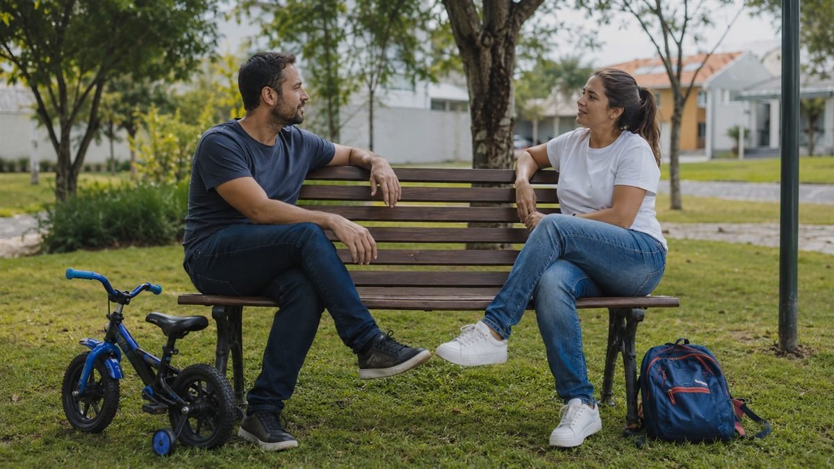 Pais com guarda compartilhada dividindo as decisões sobre o filho