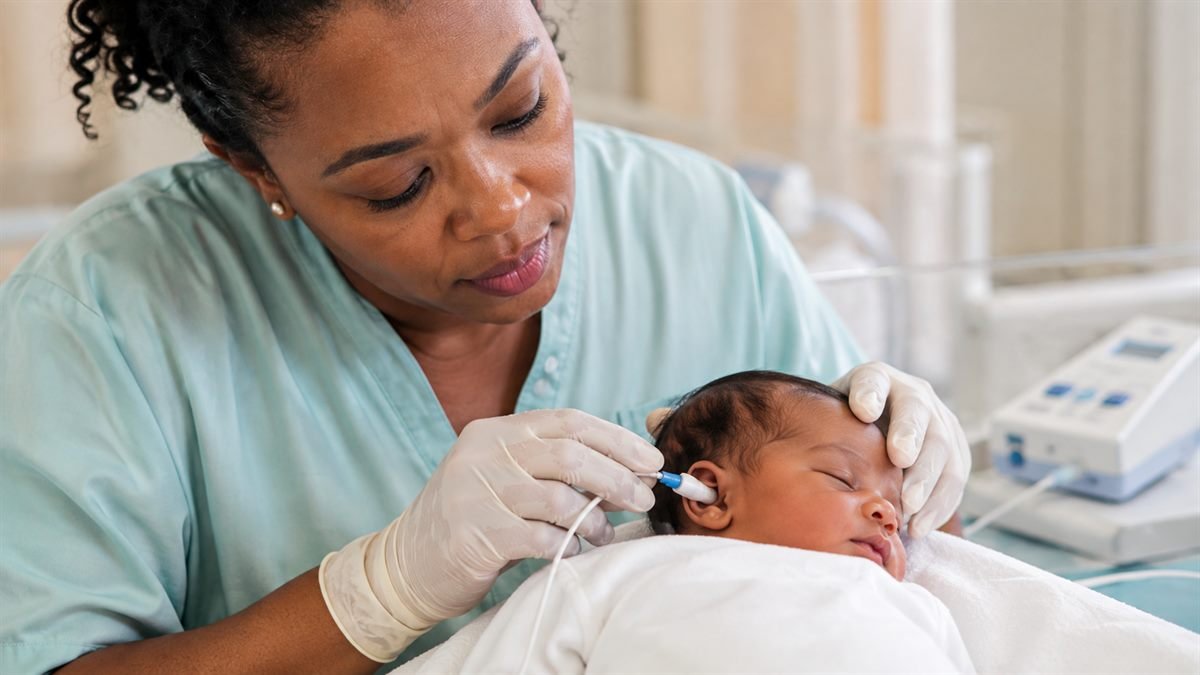 Teste da orelhinha no bebê na maternidade
