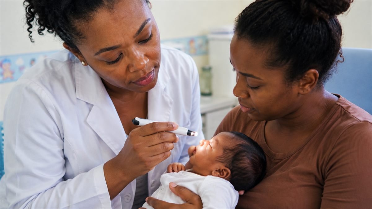 Teste do olhinho no recém-nascido com o pediatra