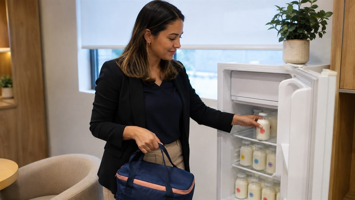 Etiqueta com data e hora: a regra número um Armazenando o leite tirado no trabalho em frascos etiquetados
