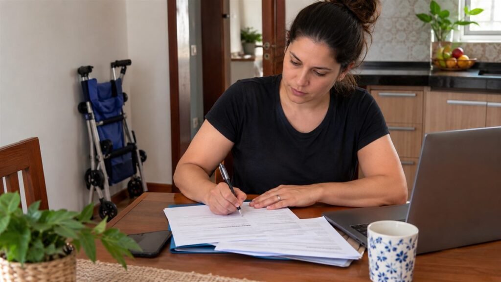 Mãe organizando os documentos para pedir o BPC do filho
