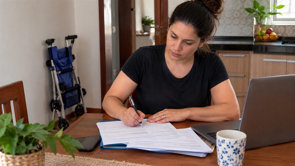 Mãe organizando os documentos para pedir o BPC do filho
