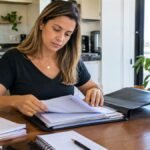 Mãe organizando os documentos para pedir a guarda do filho