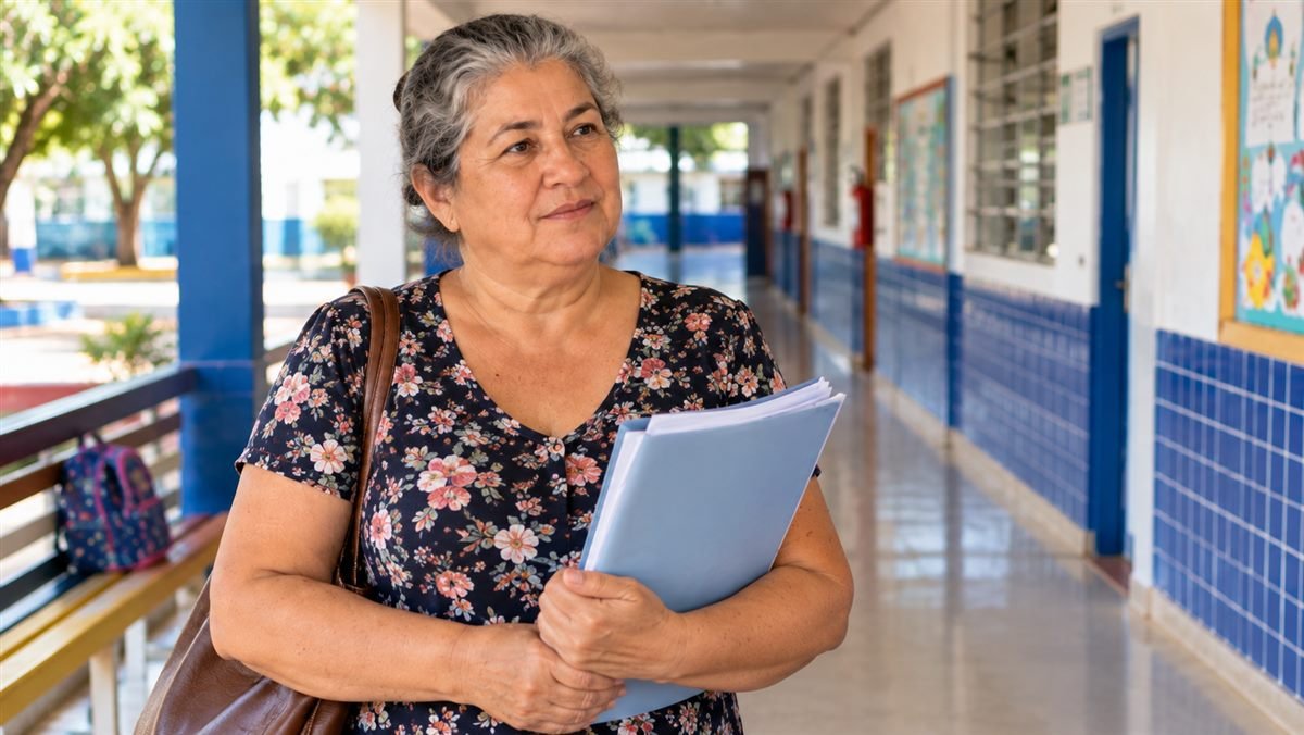Avó com a papelada na escola, onde a guarda judicial faz diferença